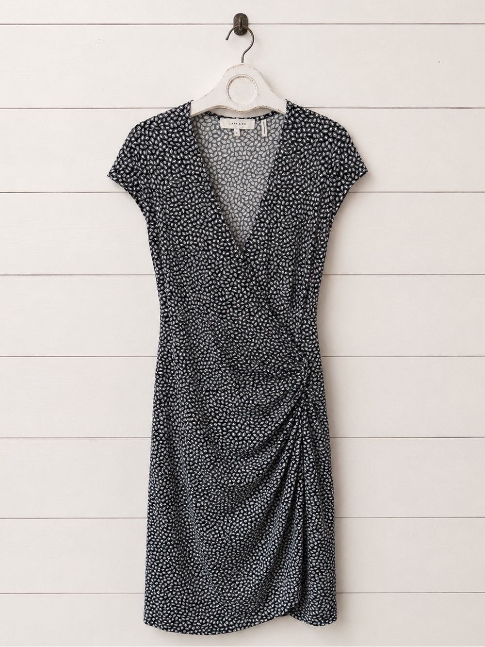 Lark & Ro Navy and White Leaf Pattern Dress